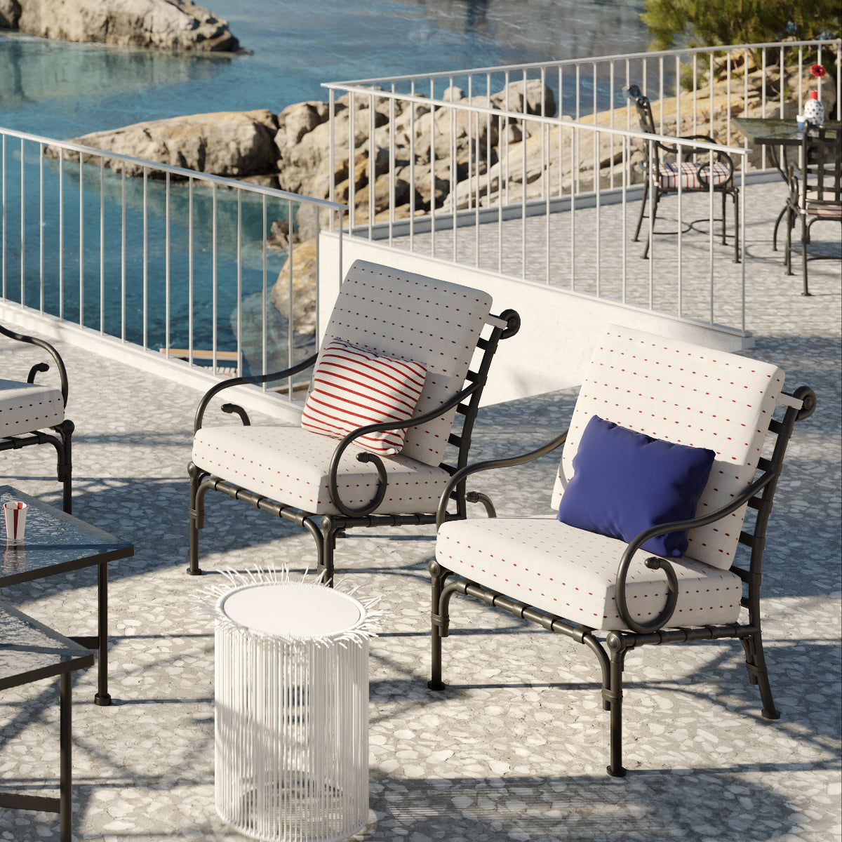 Sifas Kross Lounge Chair Outdoor Designer Sessel mit Rope-Geflecht für Terrasse, Garten und Lounge-Bereich