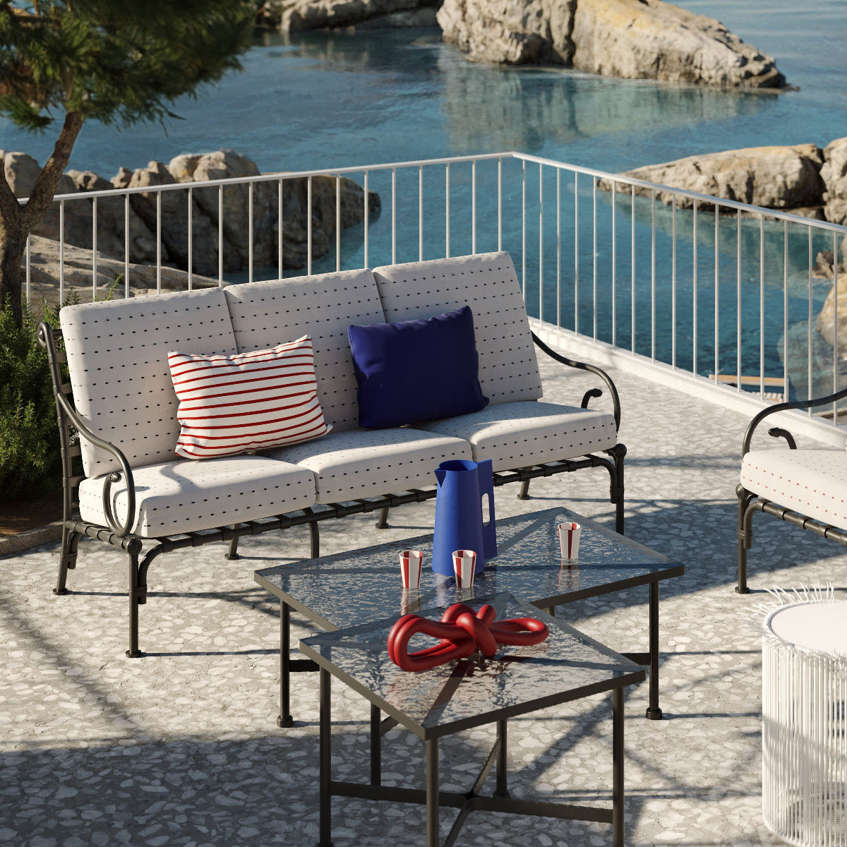 Sifas Kross Sofa Outdoor Designer Gartensofa mit Rope-Design für Terrasse, Garten und Lounge-Bereich
