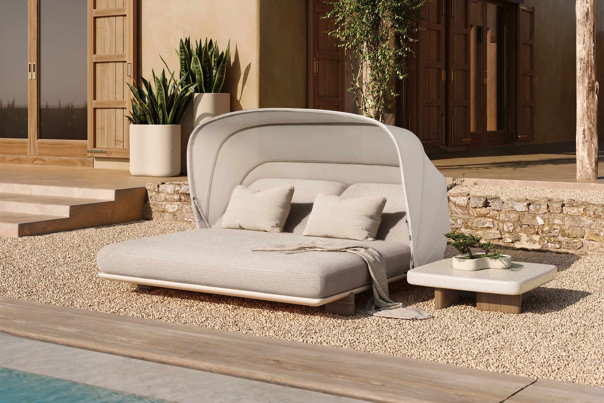 Vondom Milos Daybed mit Sonnendach – organische Ruheinsel für anspruchsvolle Outdoor-Räume
